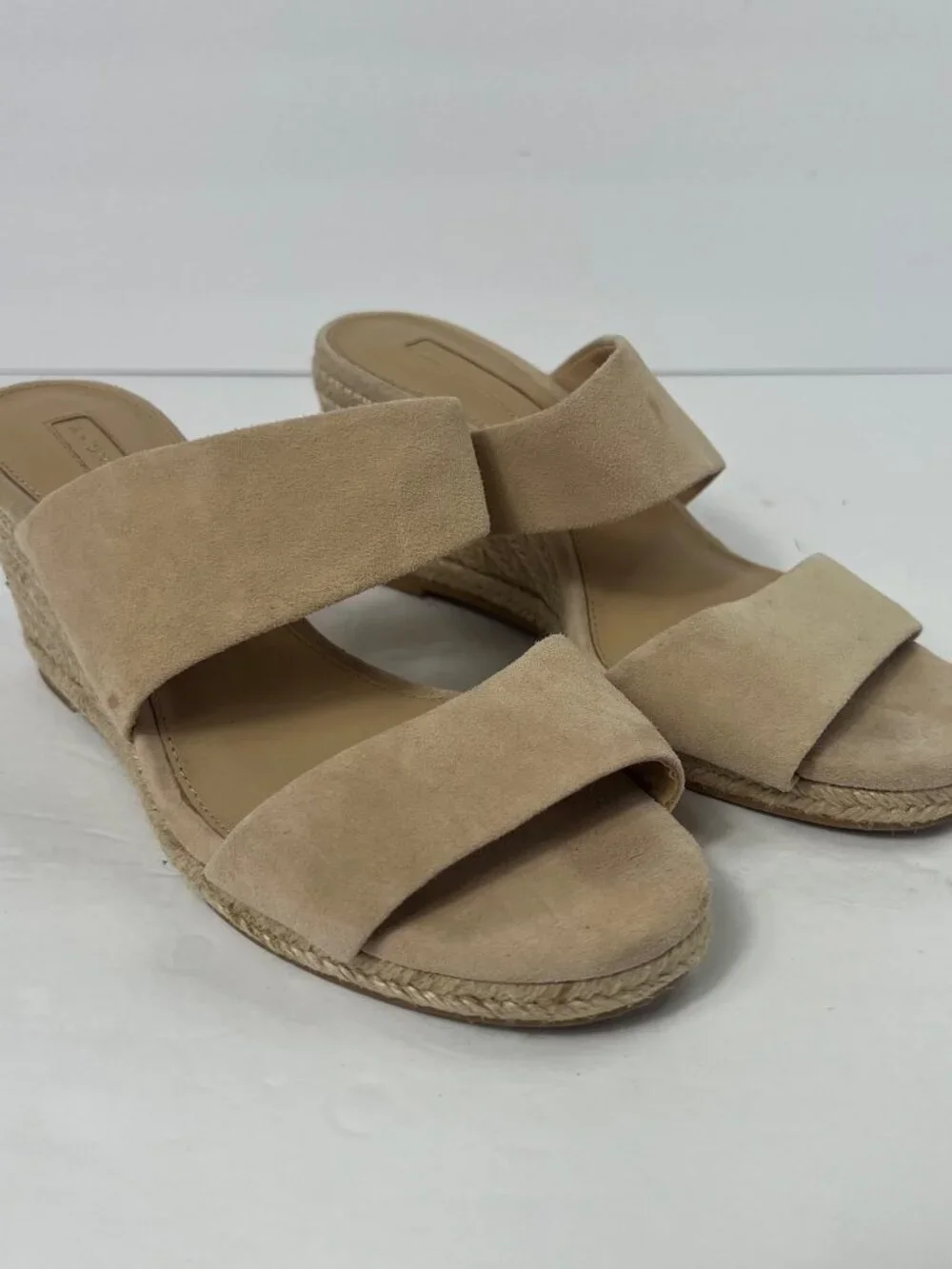 Antonio Melani Tan Suede Double Strap Espadrille Wedge Mules - Size 6.5